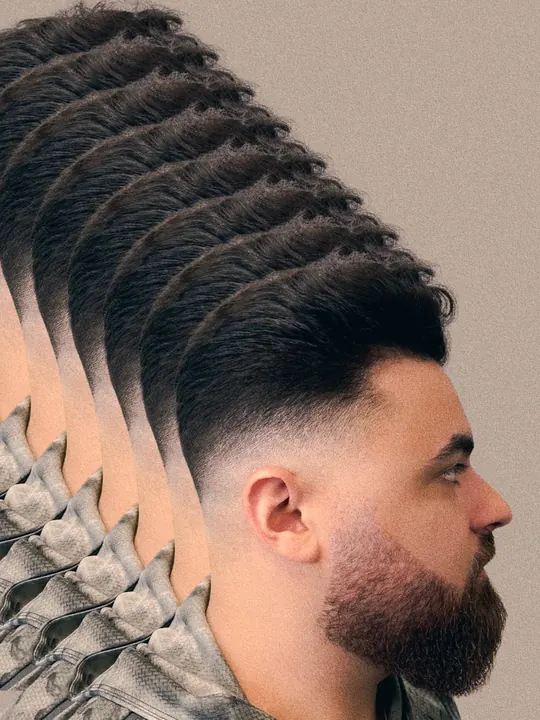 Fade with a full beard, side profile